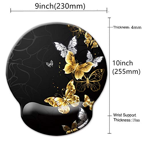 Memory Foam Wrist Support Mouse Pad Comfortable Padded Wrist Mousepads 9in X10in Desktop Notebook Mouse Mat (Silver Golden Butterfly Foam) - color: Silver Golden Butterfly foam