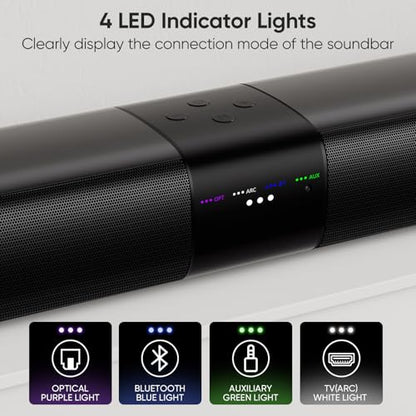 Sound Bar for Smart TV, 80W Soundbar with Four Woofers, Dual Horn Tweeters, 2.0 Channel TV Speaker, 2 in 1 Detachable Design, BT/ARC/AUX/Optical Connection, Surround Sound System for TV - size: 31 Inch