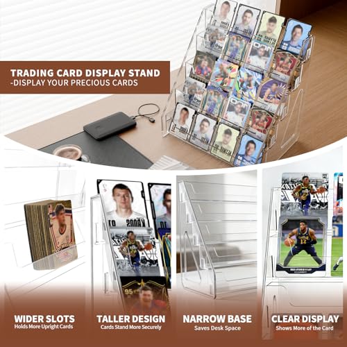2 Pack 5 Tier Trading Card Display Stand, 12" Acrylic Card Stands for Display, versatile Card Stands for Sports Cards, Graded & Greeting Cards, Postcards, Vendor Stickers, with Snap-On Assembly (Tall 5-Tier-2Pack) - size: Tall 5-Tier-2Pack