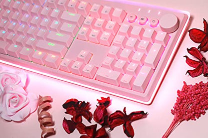 i-rocks K71M RGB Mechanical Gaming Keyboard with Media Control Knob, Switches (Red), 107 Keys w/Full NKRO, PBT Keycaps, Multimedia Hotkeys, Detachable USB-C Cable and Onboard Storage, Pink - color: Pink, size: Switches (Red)