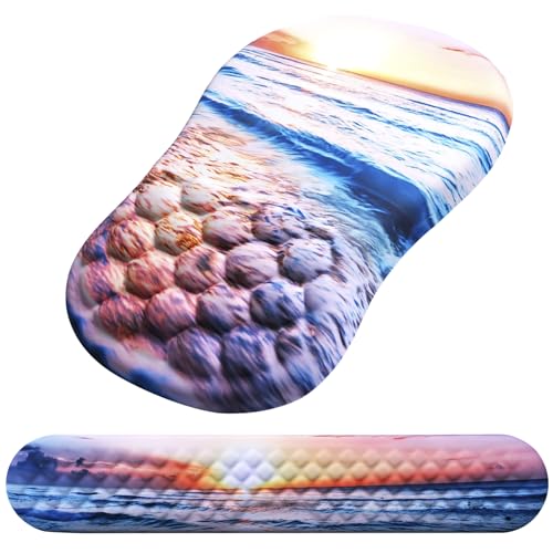 Ergonomic Mouse Pad with Wrist Support and Keyboard Wrist Rest Set | Memory Foam Wrist Cushion, Non-Slip PU Base, Massage Design, Relieves Wrist Pressure for Work, Gaming & Office Use - color: Sunrise Beach
