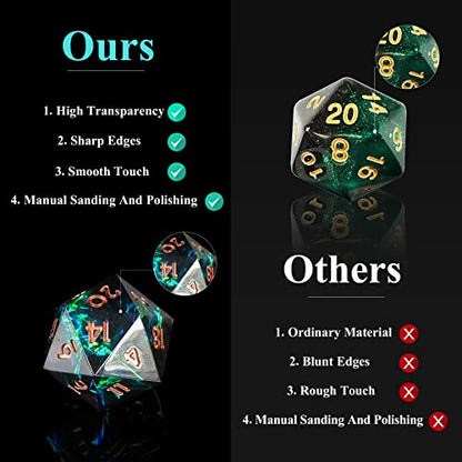 Sharp Edge DND Dice Set Handmade 7 Accessories Dice for Dungeons and Dragons TTRPG Games, Multi-Sided RPG Polyhedral Resin Sharp Edge Dice Roleplaying Games - color: Green Brown New