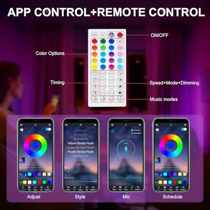 LED Lights for Bedroom, 65ft Smart RGB Music Sync Bluetooth App & Remote Control, USB-Powered LED Strip Lights, Gaming, Bedroom, PC, Home Theater,Parlor,Room - size: 65ft