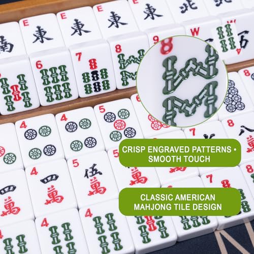 1 American Mahjong Set,Complete Game Kit, 166 Tiles Mahjong Tile Set with Wooden Pushers Racks, Carrying Bag, Mahjong Mat, Score Cards, Chips, Dice & Accessories Mahjong Set