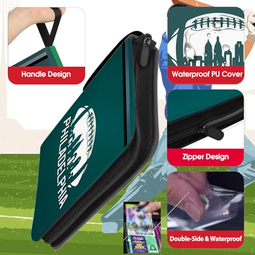Philadelphia Football Card Binder with Sleeves, 900 Pocket, 3 Ring, Waterproof, Dustproof, Durable - color: Philadelphia Football, size: 900
