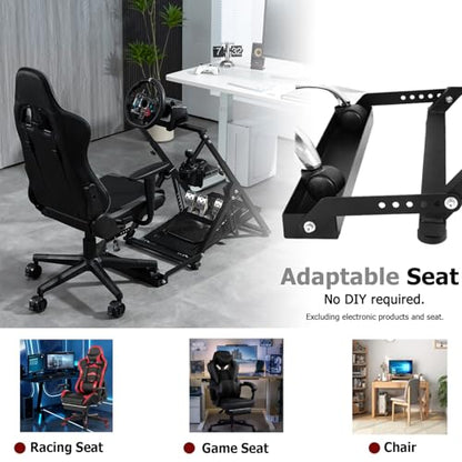 Marada Steering Wheel Stand with Seat Slot Cup Holder Fit for Logitech G923 | G27 G29 G920, for Thrustmaster T248 T300RS, for Moza R5 Adjustable Foldable Racing Stand, without Wheel Pedal Handbrake