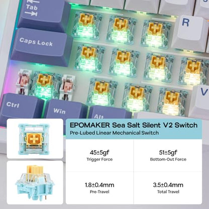 EPOMAKER TH108 PRO Full Size Mechanical Keyboard with Screen & Knob, Wireless Gaming Keyboard with 10000mAh, Creamy Gasket, Hot Swap, Custom Driver, RGB Backlight (White, Sea Salt Silent) - color: White, size: Sea Salt Silent