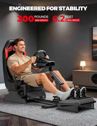 RACGTING Foldable Racing Simulator Cockpit with Leather Seat, Built for Stable Braking & Immersive Home Racing, Compatible with Logitech, Thrustmaster, Fanatec, MOZA