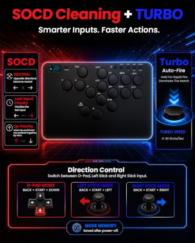 DOYOKY Leverless Controller for PC/PS4/PS3/Switch/Steam Deck | Leverless Arcade Stick, 16-Button Fight Stick with Reinforced USB-C, OLED Display, Hot-Swappable Switches, SOCD, Turbo & RGB
