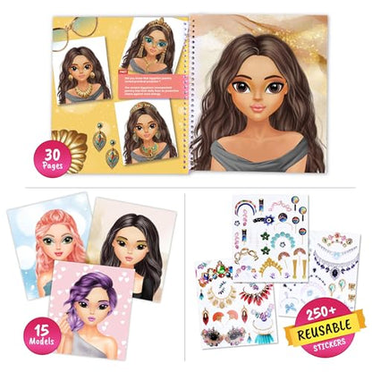 Jewelry Sticker Book for Kids Girls. Reusable Sticker Book | Features 250+ reusable stickers with dress-up guides to spark creative play. A great gift for girls ages 5 and up. - color: Dress Up -Jewelry