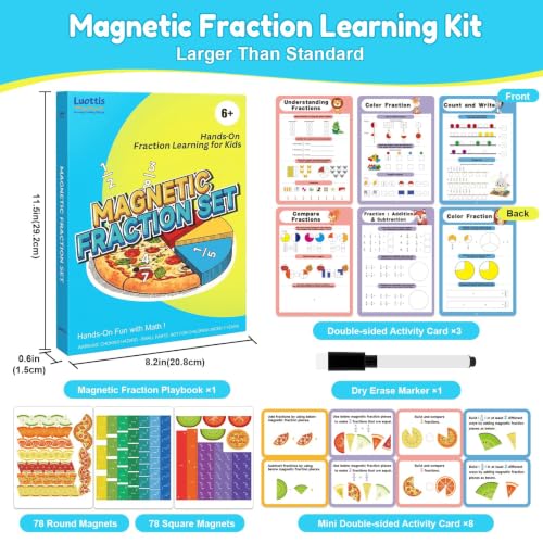 Magnetic Fraction Playbook for Kids – Magnetic Fraction Tiles & Montessori Fraction Demonstration Book, Hands-On Educational Puzzle Learning Set for Home, Elementary Classroom & Homeschool