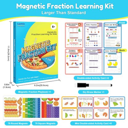Magnetic Fraction Playbook for Kids – Magnetic Fraction Tiles & Montessori Fraction Demonstration Book, Hands-On Educational Puzzle Learning Set for Home, Elementary Classroom & Homeschool