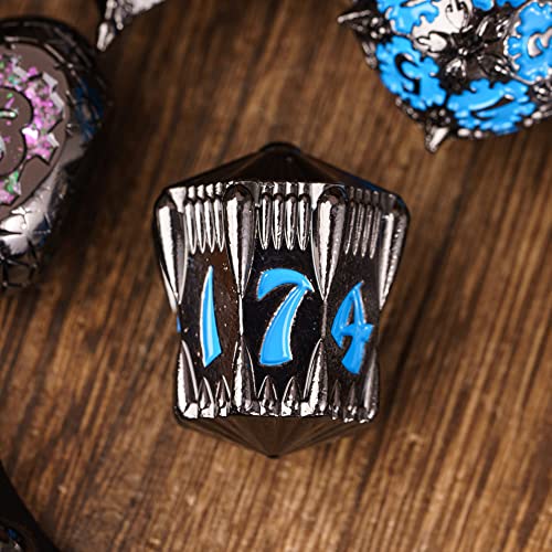 UDIXI Metal DND Dice Set 7PCS D&D Polyhedral Dice Set for Role Playing Game | Metal Gift Box, DM Gift, for Dungeons and Dragons Games Tabletop Games - color: Dg-black With Blue Number
