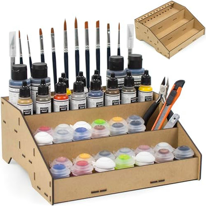 Universal Paint Organizer Rack for Miniatures Modeling Paint Holder for all kind of Bottles + Brush/Tool Slots Compatible with Citadel, Vallejo, Army Painter, Tamiya, others (Module B) - color: Paint rack B