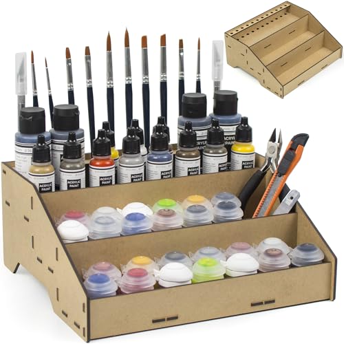 Universal Paint Organizer Rack for Miniatures Modeling Paint Holder for all kind of Bottles + Brush/Tool Slots Compatible with Citadel, Vallejo, Army Painter, Tamiya, others (Module B) - color: Paint rack B