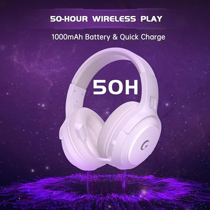 AOC Wireless Gaming Headset for PS5, PS4,PC, 2.4GHz Gaming Headphones | Bluetooth 5.3, 360° Noise Cancelling Mic, 20ms Low-Latency, 50+Hr Battery, 53mm Speaker, 3D Surround Sound, Type-C- White