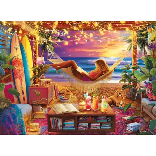 Jigsaw Puzzle 500 Pieces for Adults,Fun Summer Beach Sunset Scenery Puzzles | Hawaiian Vacation Puzzle Letter on Back,Nterlock Perfectly Frameable,Fun Challenging Perfect Birthday Party Gifts, 20.5x15 In - style: NightBeach