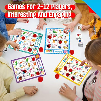 SpriteGru Alphabet Bingo Game, Uppercase/Lowercase/Number Bingo Game ABC and 123 Bingo Board Game for Kindergarten and Preschool Kids 4+, Perfect for Classroom & At Home - style: Uppercase/Lowercase/Number Bingo Game