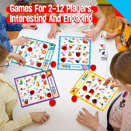 SpriteGru Alphabet Bingo Game, Uppercase/Lowercase/Number Bingo Game ABC and 123 Bingo Board Game for Kindergarten and Preschool Kids 4+, Perfect for Classroom & At Home - style: Uppercase/Lowercase/Number Bingo Game