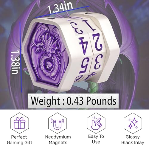 Metal MTG Life Counter Wheel Metal Magic Life Counter MTG Health Tracker MTGs Foundations with Dragon Symbol for Board Games, Cards Games, TTRPGs, Compatible with MTGs(Pearl Silver_Purple) - color: Silverpurple