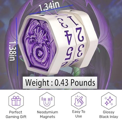 Metal MTG Life Counter Wheel Metal Magic Life Counter MTG Health Tracker MTGs Foundations with Dragon Symbol for Board Games, Cards Games, TTRPGs, Compatible with MTGs(Pearl Silver_Purple) - color: Silverpurple