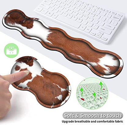 Large Mouse Pad and Gel Mouse Wrist Rest+ Memory Foam Keyboard Wrist Rest Support Set, Non-Slip Rubber Base for Office,Home,Computer,Extended Gaming Mousepads XXL Animal Skin Brown Cowhide Desk Mat - color: JV-mouse pad-8-19