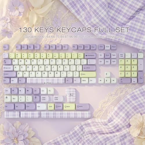 Tsungup MOA Purple&Yellow Keycaps, 130 Keys Taro Fanggezi Custom Keycaps | PBT Cute Dye Sub Key Caps Keyboard Keycap Set for MX Switches Mechanical Keyboard - color: Purple Yellow