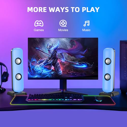 NJSJ Computer Speakers for Desktop, 20W Hi-Fi Stereo Gaming Speakers with Bluetooth & 3.5mm Aux-in Connection, Controllable RGB Lights, AC Adapter Powered PC Speakers for Laptop, Monitors, Phones, TV