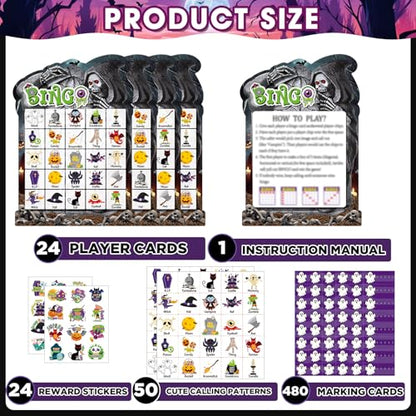 39 Pcs Halloween Party Bingo Game for Adults Kids 24 Players Tomb Shaped Bingo Game Card with Rewards Stickers for Families Friends Students Large Group Gathering Activities Boo Spooky Party Favors - style: Halloween Tomb