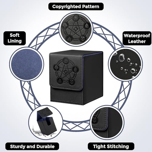 Card Deck Box with 2 Dividers, MTG Commander Deck Box Holds 100+ Double-Sleeved Cards, Leather Magnetic Deck Case Compatible with Magic TCG CCG Cards, Black - color: 2. Black 04, size: 100 Double-sleeved Cards Vertical