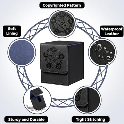 Card Deck Box with 2 Dividers, MTG Commander Deck Box Holds 100+ Double-Sleeved Cards, Leather Magnetic Deck Case Compatible with Magic TCG CCG Cards, Black - color: 2. Black 04, size: 100 Double-sleeved Cards Vertical