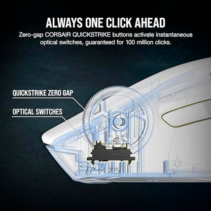 Corsair M75 Wireless RGB Lightweight FPS Gaming Mouse – 26,000 DPI – Swappable Side Buttons – iCUE Compatible – PC – White | 89g Ambidextrous, Swappable Magnetic Side Buttons, Marksman 26, Slipstream 2.4ghz and Bluetooth, Up to 105h Battery - color: White