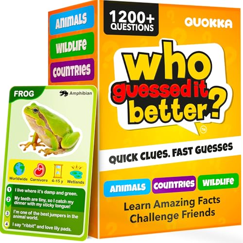 Quokka Who Guess It Better Game Set – Animals & Countries Educational Game with Visual Clues, 3 Card Sets Bundle, Screen-Free Travel Games for Kids Ages 6+ - color: 3set