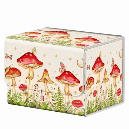 Strong Magnet MTG Demon Deck Box Playing Card Case Deck Boxs Creative Pattern Trading Card Storage Box for Collectible Games for TCG Cards, Mushroom Butterflies Flower - color: Mushroom Butterflies Flower