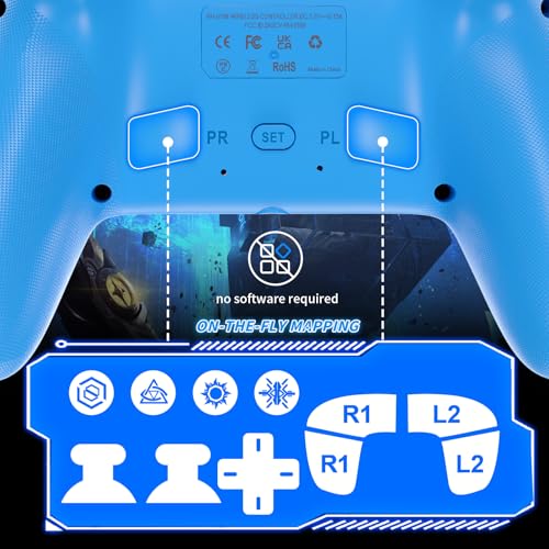 Dinosoo RGB Wireless Controller for PS5/PC - Bluetooth Gamepad with Turbo, Macro, Dual Vibration, 6-Axis Motion, 3.5mm Audio Jack, Built-in Speaker & 1000mAh Battery for PlayStation 5 - color: Blue