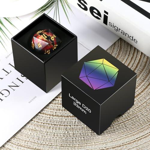 Liquid Dragon Eye D20 Dice,DNDND 33mm 20 Sided Dice Set with Gorgeous Gift Box for Dungeons and Dragons (Red) - color: 33mm Eyeball Red