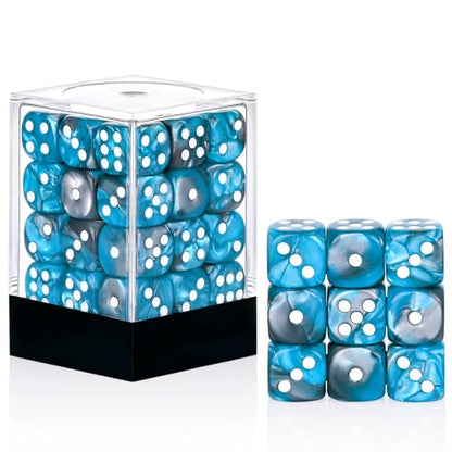 36 Pieces 12mm 6 Sided Mini Dice Set,Two Colours D6 Game Dice Set,6 Sided Standard Game Dice for Board Games Dice Games Classroom Teaching Dices Game,with Portable Gaming Box(Blue & Silver) - color: D6-blue & Silver