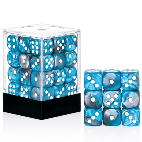 36 Pieces 12mm 6 Sided Mini Dice Set,Two Colours D6 Game Dice Set,6 Sided Standard Game Dice for Board Games Dice Games Classroom Teaching Dices Game,with Portable Gaming Box(Blue & Silver) - color: D6-blue & Silver