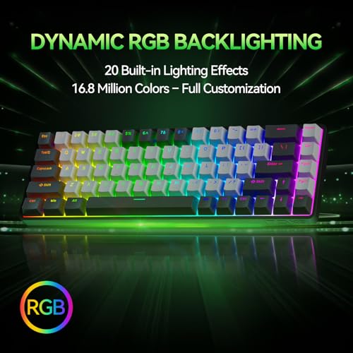 TMKB T68 60% Wireless Mechanical Gaming Keyboard, Tri-Mode BT5.0/2.4GHz/USB-C with Red Linear Switch, RGB Backlight, Anti-Ghosting, Compact 68 Keys, Wired/Wireless, Black/Gray - color: Black Grey/Red Switch, size: Wireless