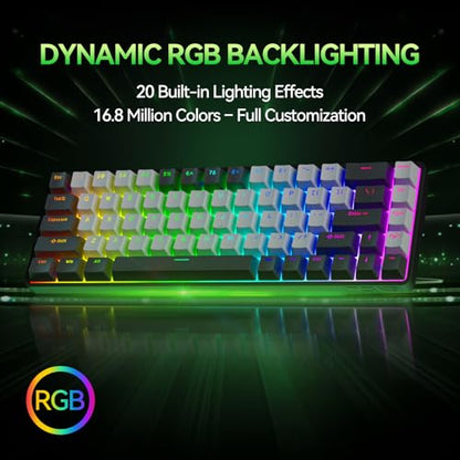 TMKB T68 60% Wireless Mechanical Gaming Keyboard, Tri-Mode BT5.0/2.4GHz/USB-C with Red Linear Switch, RGB Backlight, Anti-Ghosting, Compact 68 Keys, Wired/Wireless, Black/Gray - color: Black Grey/Red Switch, size: Wireless
