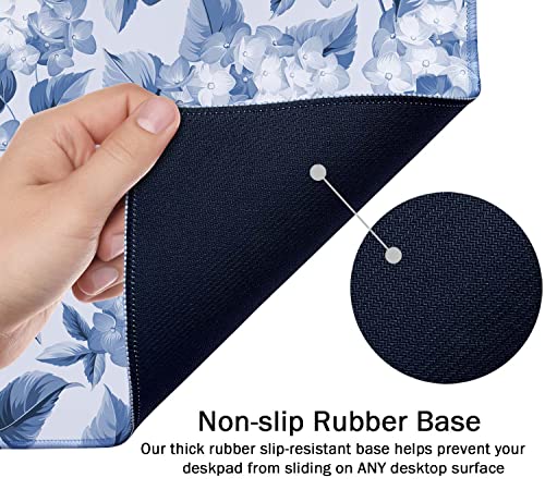 SSOIU Blue Hydrangea Flowers Desk Mat, Floral Large Aesthetic Mouse Pad 35.5" X 15.7", Waterproof Desk Mat Stitched Edges, Non-Slip Laptop Computer Keyboard Mousepad for Office and Home - color: Blue Hydrangea Flowers