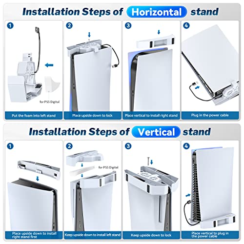 Kytok PS5 Stand & Cooling Fan for Disc & Digital Editions, Horizontal & Vertical Stand with Cooler for Playstation 5 Console