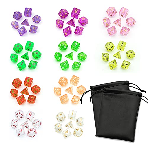 10 Sets DND Dice Polyhedral Dice Set (70pcs) with 2 Leather Bag, D&D Die Set for Dungeons and Dragons, RPG Table Games(10Sets/70Pcs) - color: 10sets/70pcs