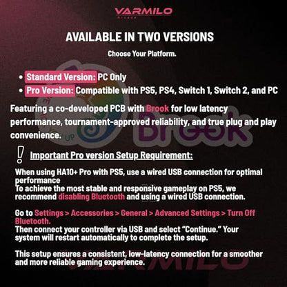 Varmilo HA10+ Rapid trigger All button arcade controller Leverless fight stick Two Versions Standard PC Only or Pro Compatible with PC PS4 PS5 Switch1 Switch2 (Sakura, Standard (PC-Only))
