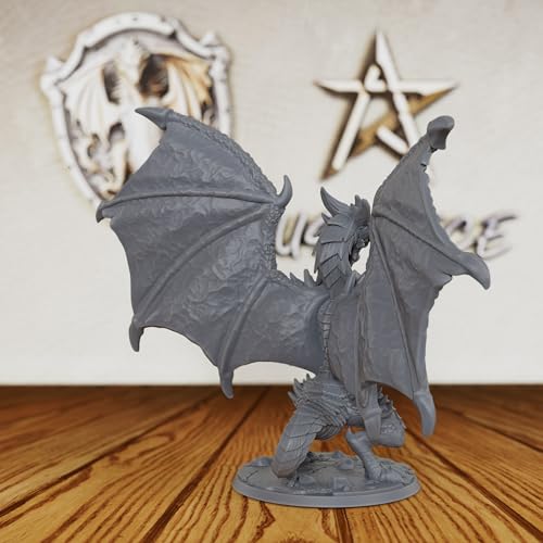 Tabletop Unpainted Miniatures for TTRPG - 28mm Scale Fantasy Winged Drake Minis Figurine for Dungeon Masters & Miniature Game, RPG Accessory Figure - 6.2cm Flimtrax Dragon Mini (AS429)