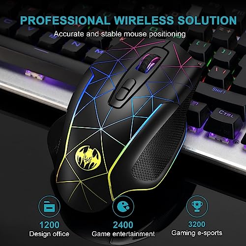 VEGCOO Wireless Gaming Mouse, Rechargeable Mice 3 Level DPI With Colorful Led Lights, Silent 7 Buttons Gaming Wireless Mouse With Side Buttons & Thumb Rest, Computer Gamer Mouse PC/Mac, Laptop/Desktop