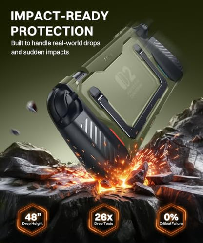 GolbinBox Hard Shell Case for Nintendo Switch 2 with Kickstand, Green | Magnetic split design, aluminum stand, military-grade protection, detachable Joy-Con covers, for travel and commuting - color: Green