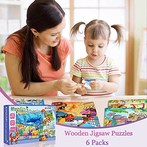 Puzzles for Kids Ages 3-5 24 Piece Wooden Puzzles 6 Pack | Colorful Toddler Jigsaw Puzzles, Educational Learning Toys, Birthday Gifts for Boys Girls