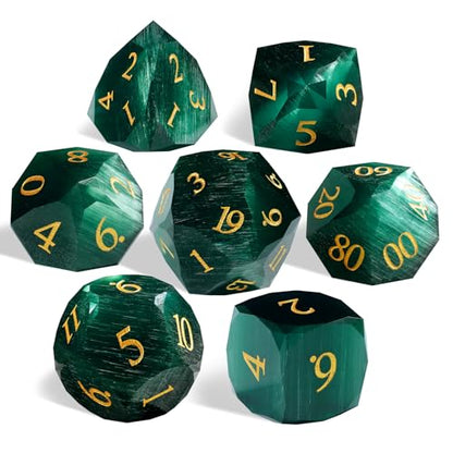 Green Cat's Eye Dice Set, 7-Piece Handcrafted Polyhedral Dice with Gold Engraving, Ideal for D&D, RPG, MTG & Tabletop Games, Gift Box Included (Cat's Eye - Dark Green) - color: Cat's Eye - Dark Green
