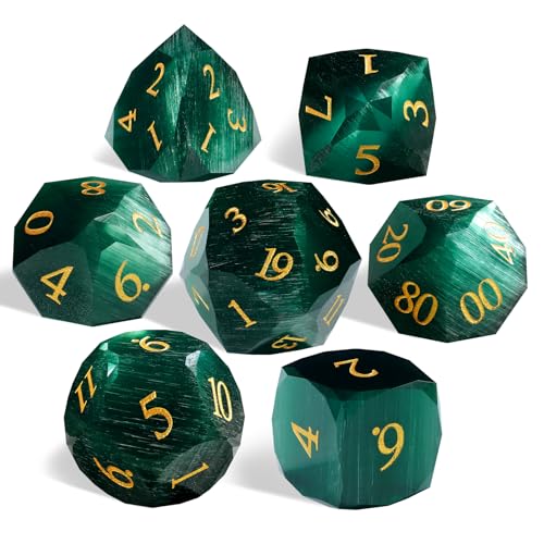 Green Cat's Eye Dice Set, 7-Piece Handcrafted Polyhedral Dice with Gold Engraving, Ideal for D&D, RPG, MTG & Tabletop Games, Gift Box Included (Cat's Eye - Dark Green) - color: Cat's Eye - Dark Green